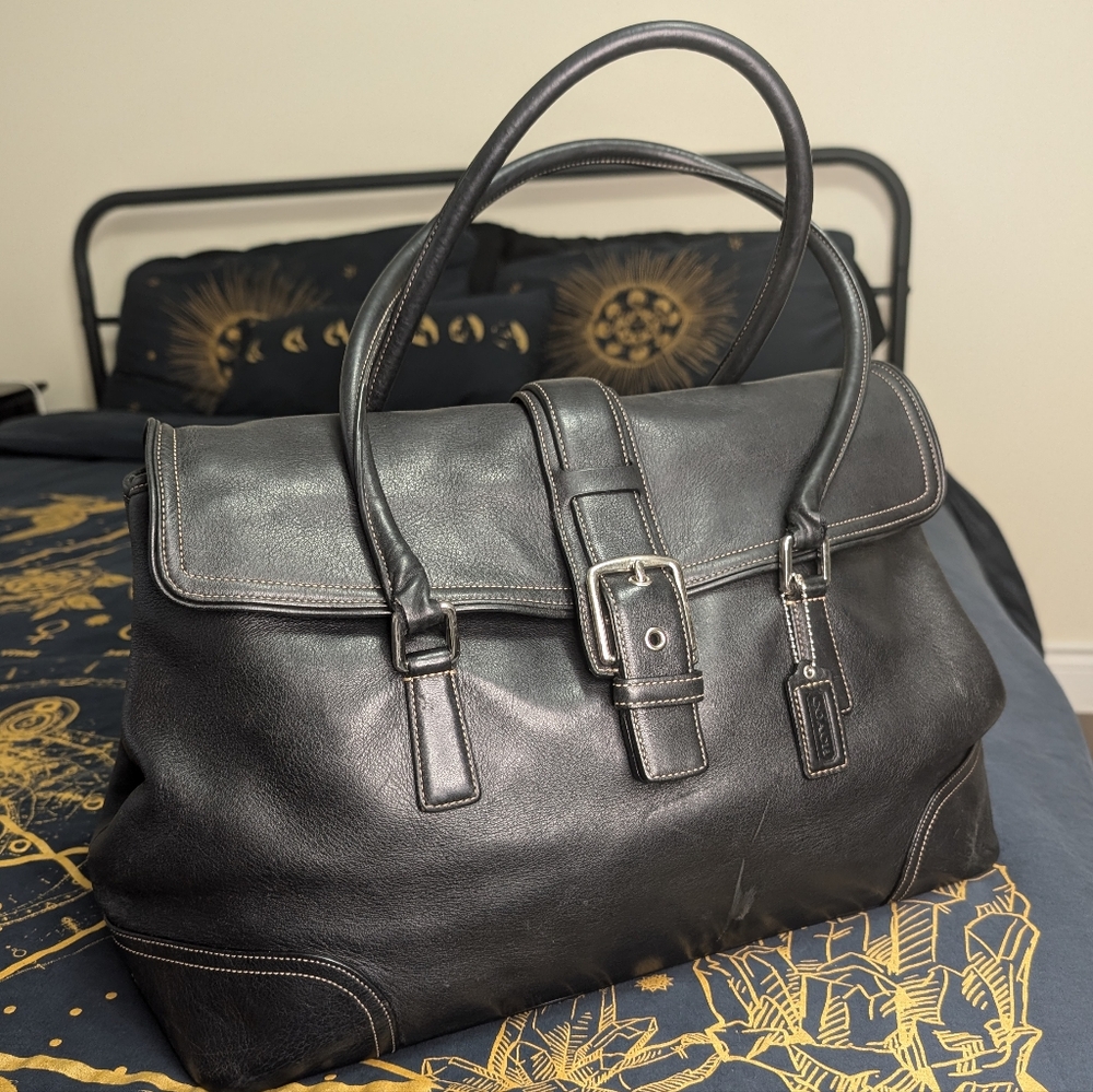 Vintage Coach Large Black Leather Business Tote 5133